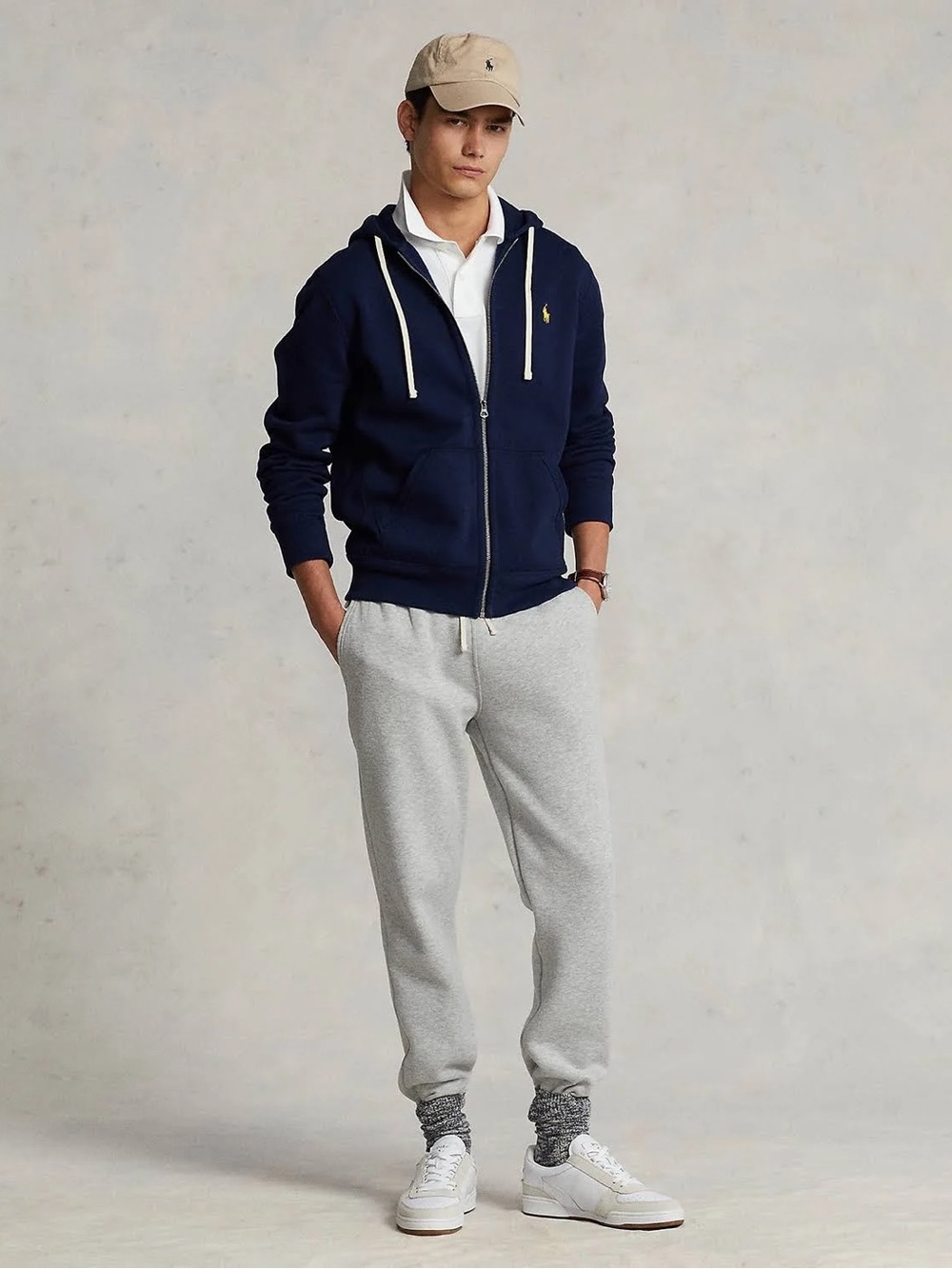 Polo Ralph Lauren Navy Fleece Zip-Up Hoodie with White Logo M